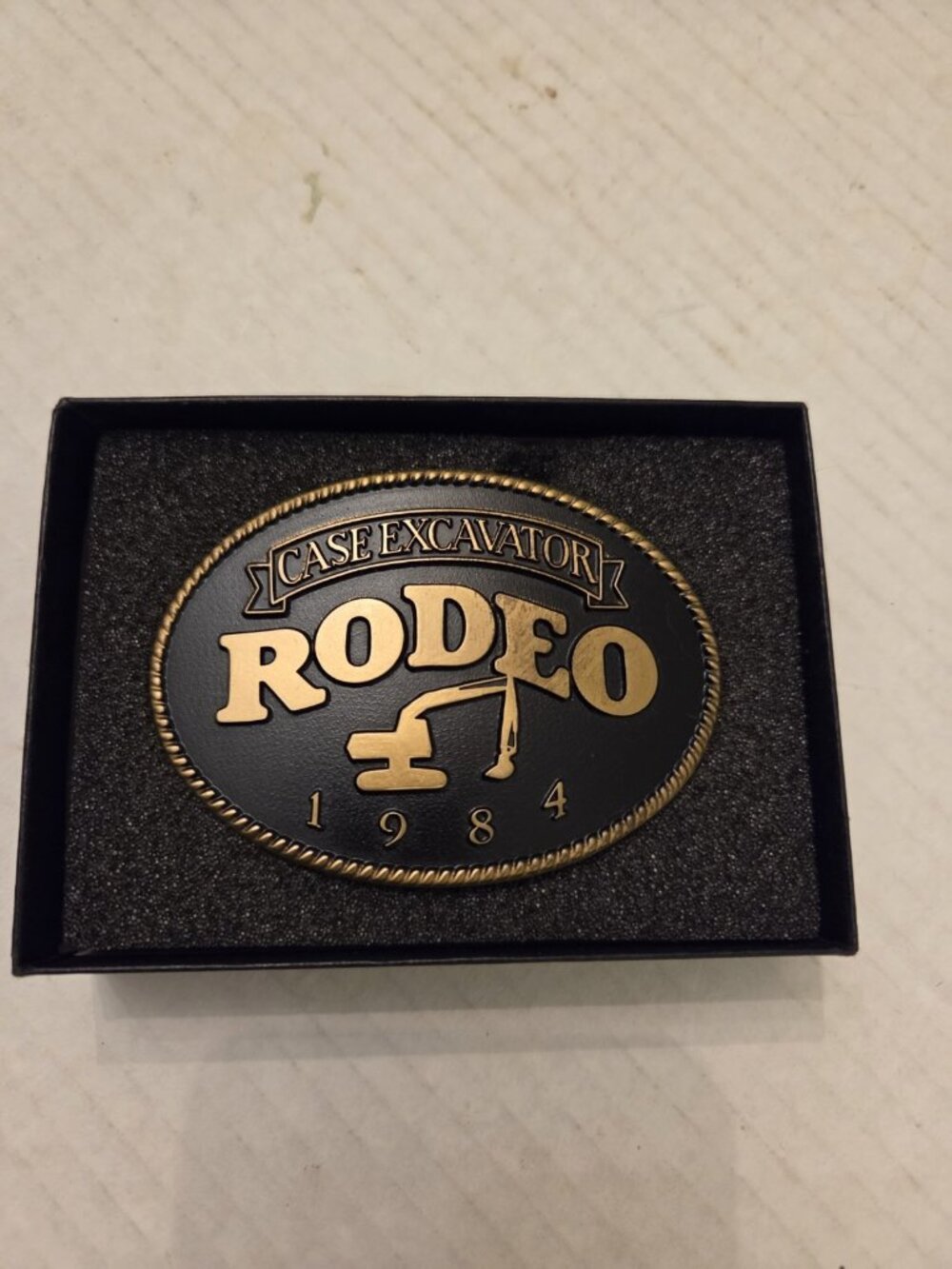 Case Excavator Rodeo Belt Buckle 1984 Gold Black New In Box Defect